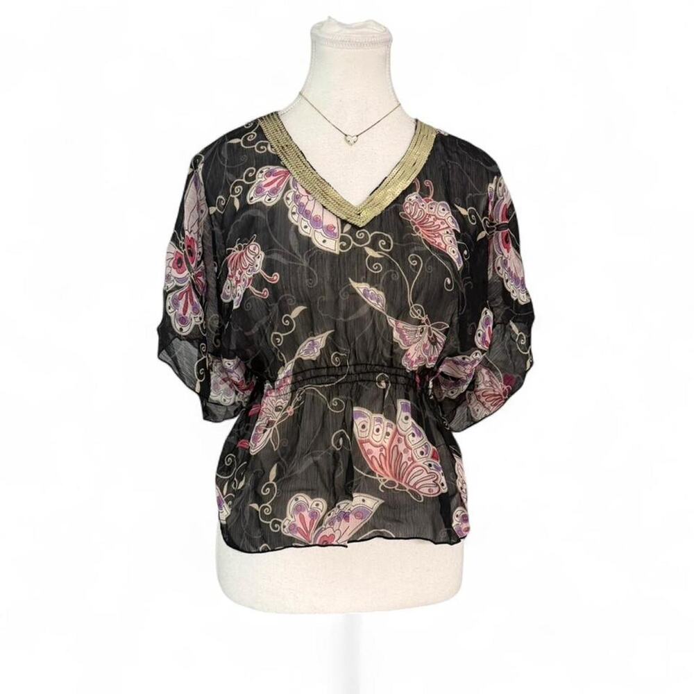 Mary Kate & Ashley Y2K 2000s Tropical Summer Belle Sleeve Cinched Top size XS